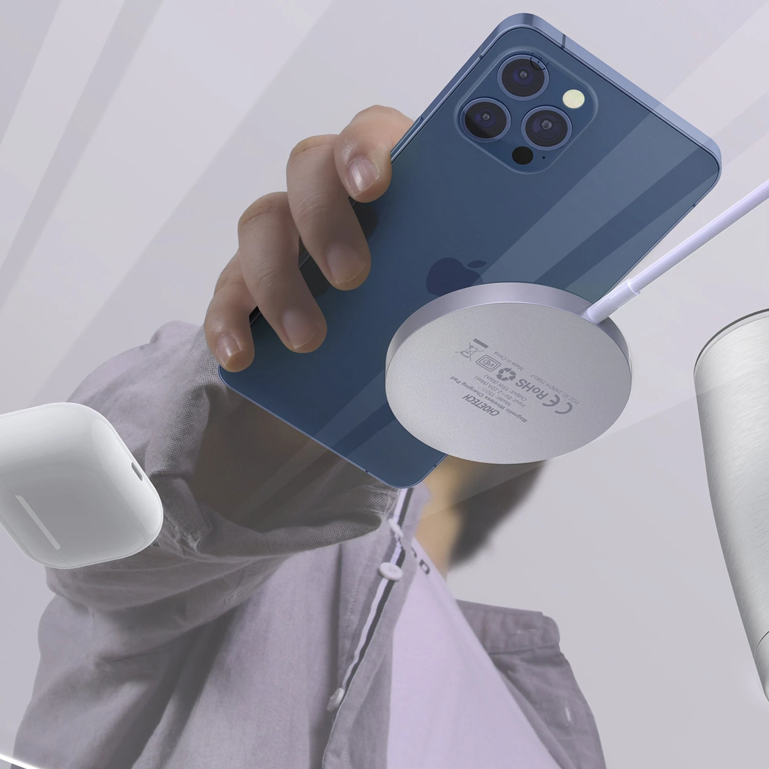 CHOETECH 15W Magnetic Snap-on Wireless Charger W/ Connected USB-C PD Cable 5 CHOETECH 15W Magnetic Snap-on Wireless Charger W/ Connected USB-C PD Cable - Image 3