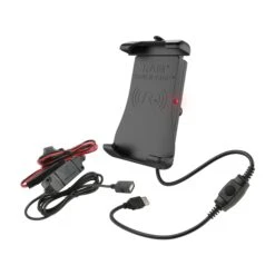 RAM Black Quick-Grip Waterproof Wireless With Motorcycle Hardwire Charger