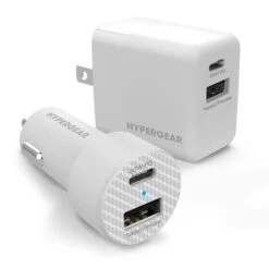 HyperGear 20W White Dual Port USB-A & USB-C CLA & Wall Charger Bundle Pack