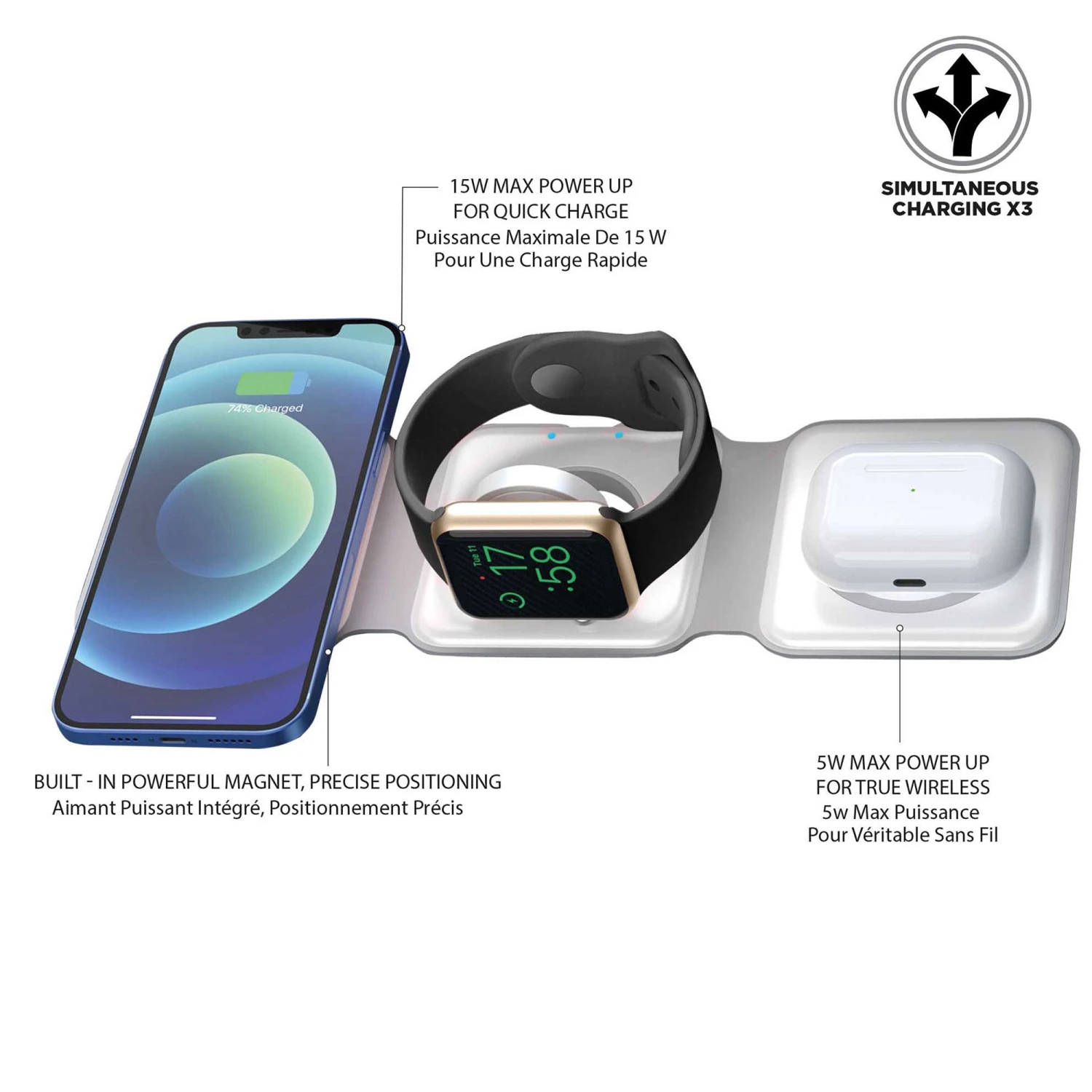 Uunique 15W Trio 3in1 Magnetic Foldable Wireless Charger - White 7 Uunique 15W Trio 3in1 Magnetic Foldable Wireless Charger - White - Image 5