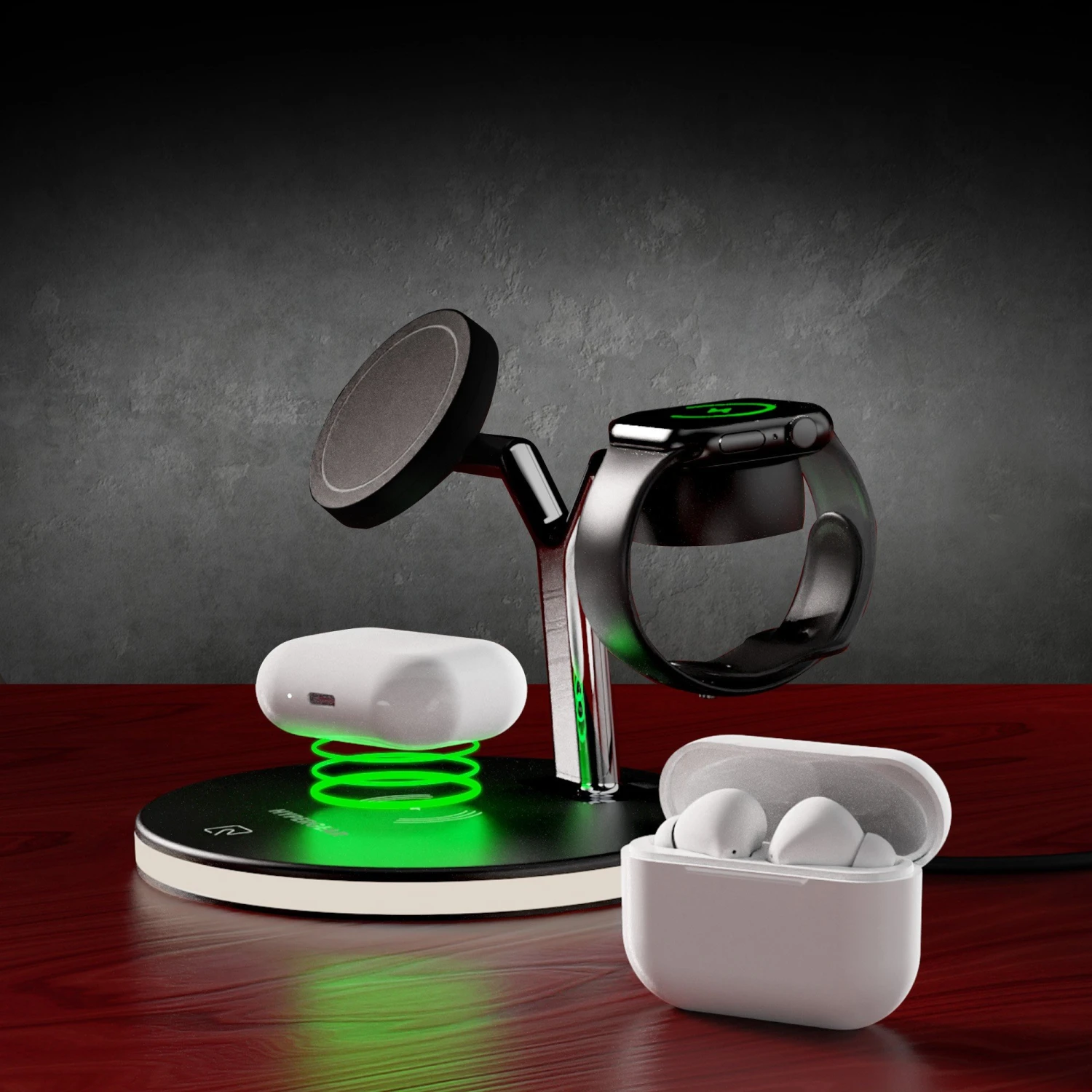 HyperGear 26W MaxCharge 3-in-1 Wireless Charging Stand Compatible With MagSafe - Black 5 HyperGear 26W MaxCharge 3-in-1 Wireless Charging Stand Compatible With MagSafe - Black - Image 3