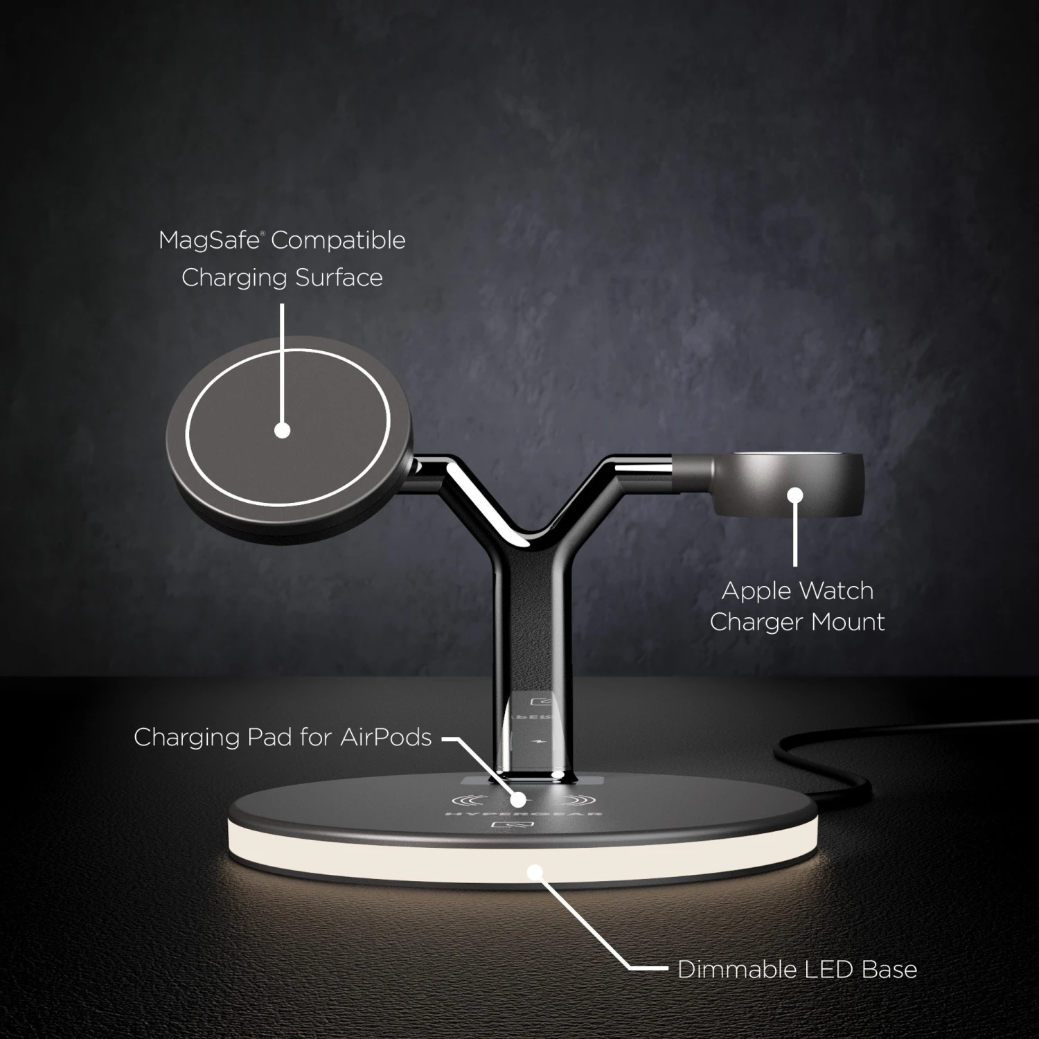 HyperGear 26W MaxCharge 3-in-1 Wireless Charging Stand Compatible With MagSafe - Black 8 HyperGear 26W MaxCharge 3-in-1 Wireless Charging Stand Compatible With MagSafe - Black - Image 6