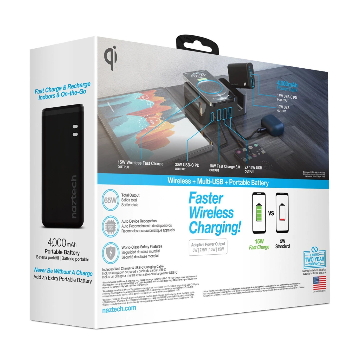 Naztech 65W Ultimate Charging Station Pro USB-C Wall Charger W/ Qi + 4000 MAh Portable Power Ban 8 Naztech 65W Ultimate Charging Station Pro USB-C Wall Charger W/ Qi + 4000 MAh Portable Power Ban - Image 6