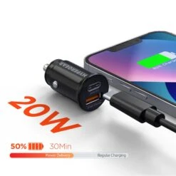 HyperGear Mini 20W USB-C PD + 18W USB Fast Car Charger - Black -OtterBox Store 6407bde30b483349529900