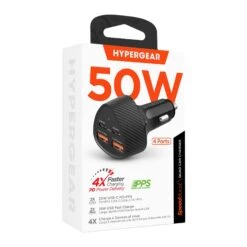 HyperGear SpeedBoost 50W Dual USB-C & Dual USB-A CLA Fast Charge Car Charger - Black -OtterBox Store 6511c0096b31b034366557