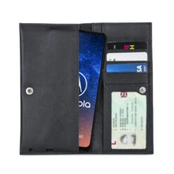 Olixar Primo Genuine Leather Motorola One Vision Wallet Case - Black