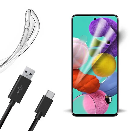 Olixar Essential Samsung A51 Case, Screen Protector & Cable Pack 3 Olixar Essential Samsung A51 Case, Screen Protector & Cable Pack