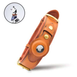 Olixar Genuine Leather Apple AirTags Dog Collar - Large - Brown