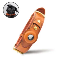 Olixar Genuine Leather Apple AirTags Dog Collar - Medium - Brown
