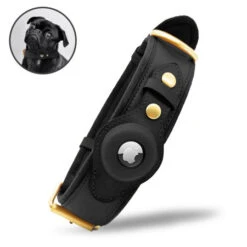 Olixar Genuine Leather Apple AirTags Dog Collar - Medium - Black