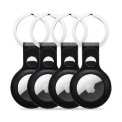 Olixar Apple AirTags Leather-Style Black Protective Keyring - Four Pack