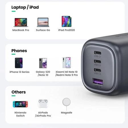 Ugreen 100W USB C Charger Plug 4-Port GaN Type-C Fast Wall Power Adapter - Black 4 Ugreen 100W USB C Charger Plug 4-Port GaN Type-C Fast Wall Power Adapter - Black - Image 2