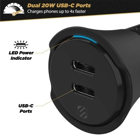 Scosche 40W Dual Fast Charging USB-C PD Car Charger - Black 5 Scosche 40W Dual Fast Charging USB-C PD Car Charger - Black - Image 3