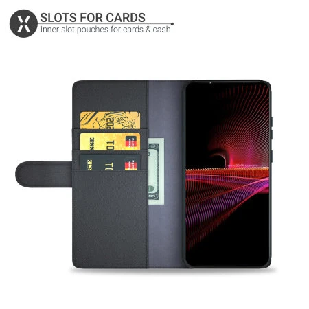 Olixar Genuine Leather Sony Xperia 1 III Wallet Stand Case - Black 4 Olixar Genuine Leather Sony Xperia 1 III Wallet Stand Case - Black - Image 3