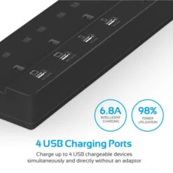 Promate 4-Socket UK Mains Extension Lead With 4x 2.5A USB Ports - 1.8m -OtterBox Store d 21